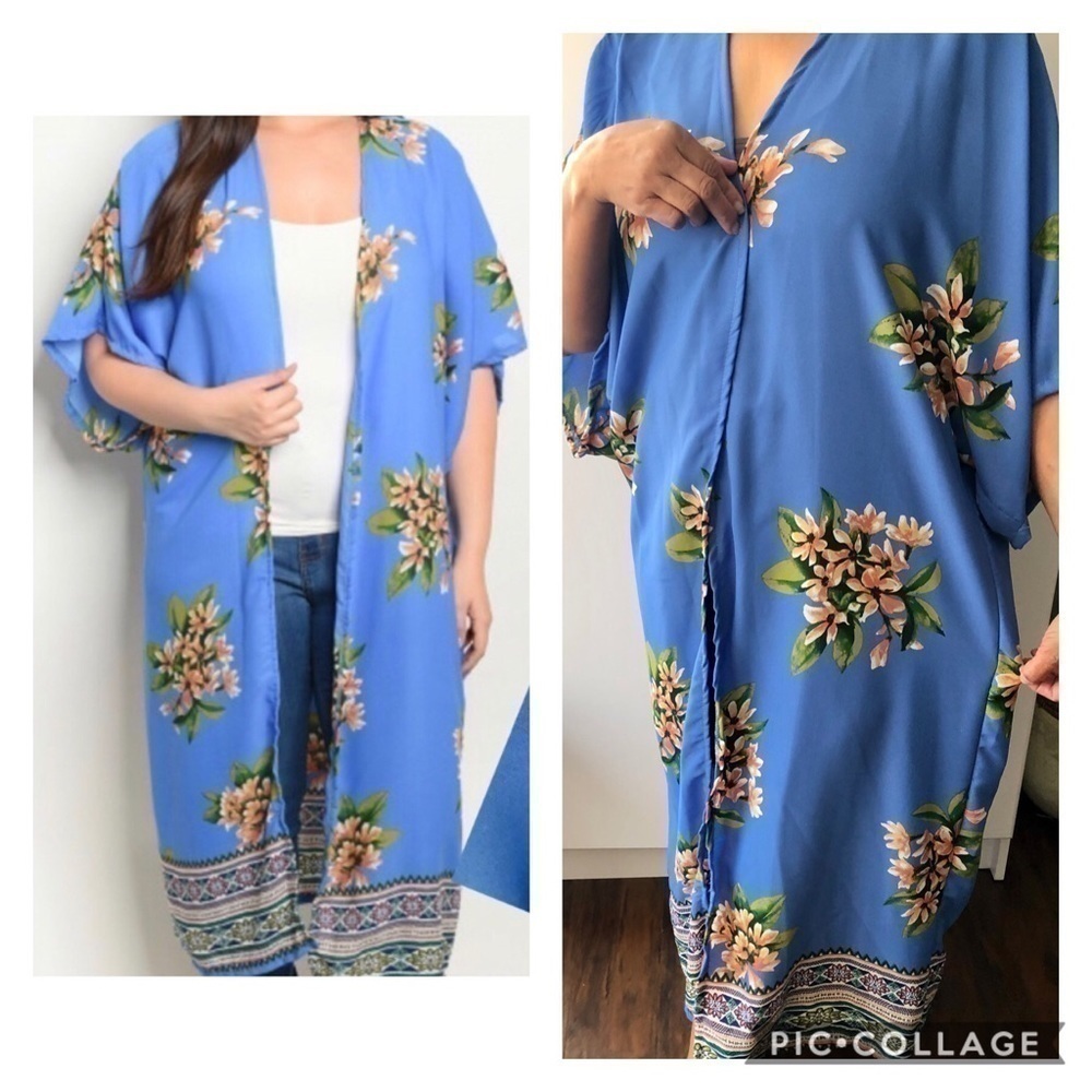 Curvy Plus Ice Blue Kimono/Dusters